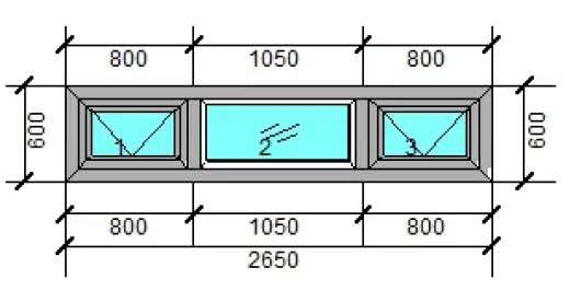 Triple Combination Window – Two Awning + One Fixed 2650mm (W) x 600mm (H) Black $750